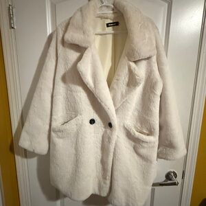 Cream Teddy Jacket with Black Buttons